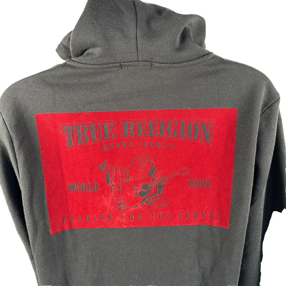 New Mens True Religion Solid World Tour Logo Zip Hoodie Size Large NWT Black
